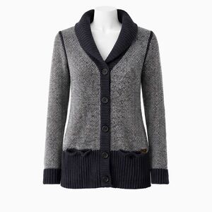 Size S Roots Womens Wool Blend Cardigan Grey Shawl Collar Button Sweater Vintage